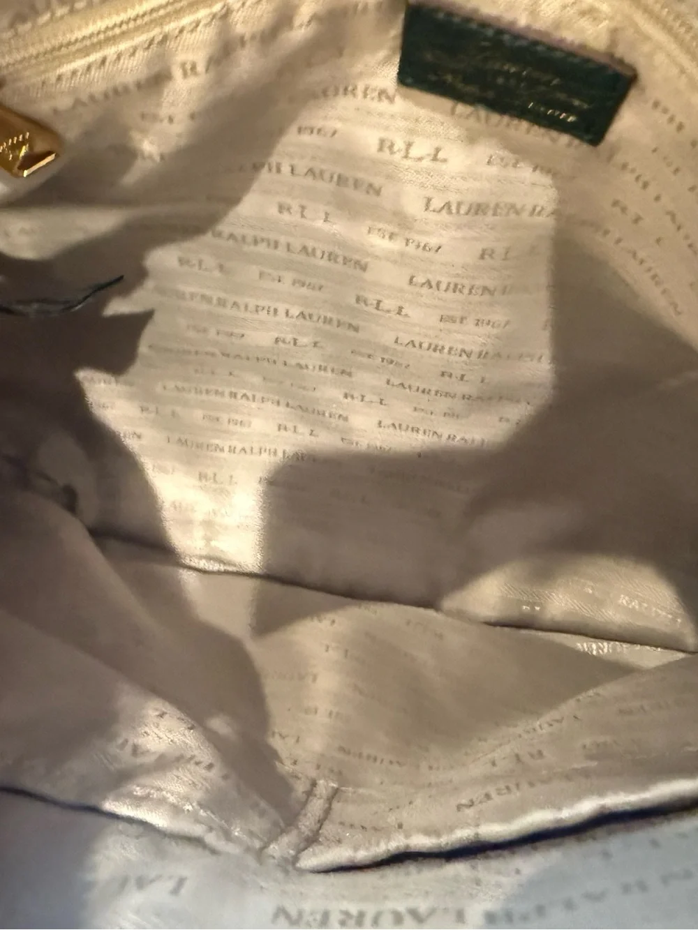 Ralph Lauren Forest Green Leather Shoulder Bag with Gold Hardware